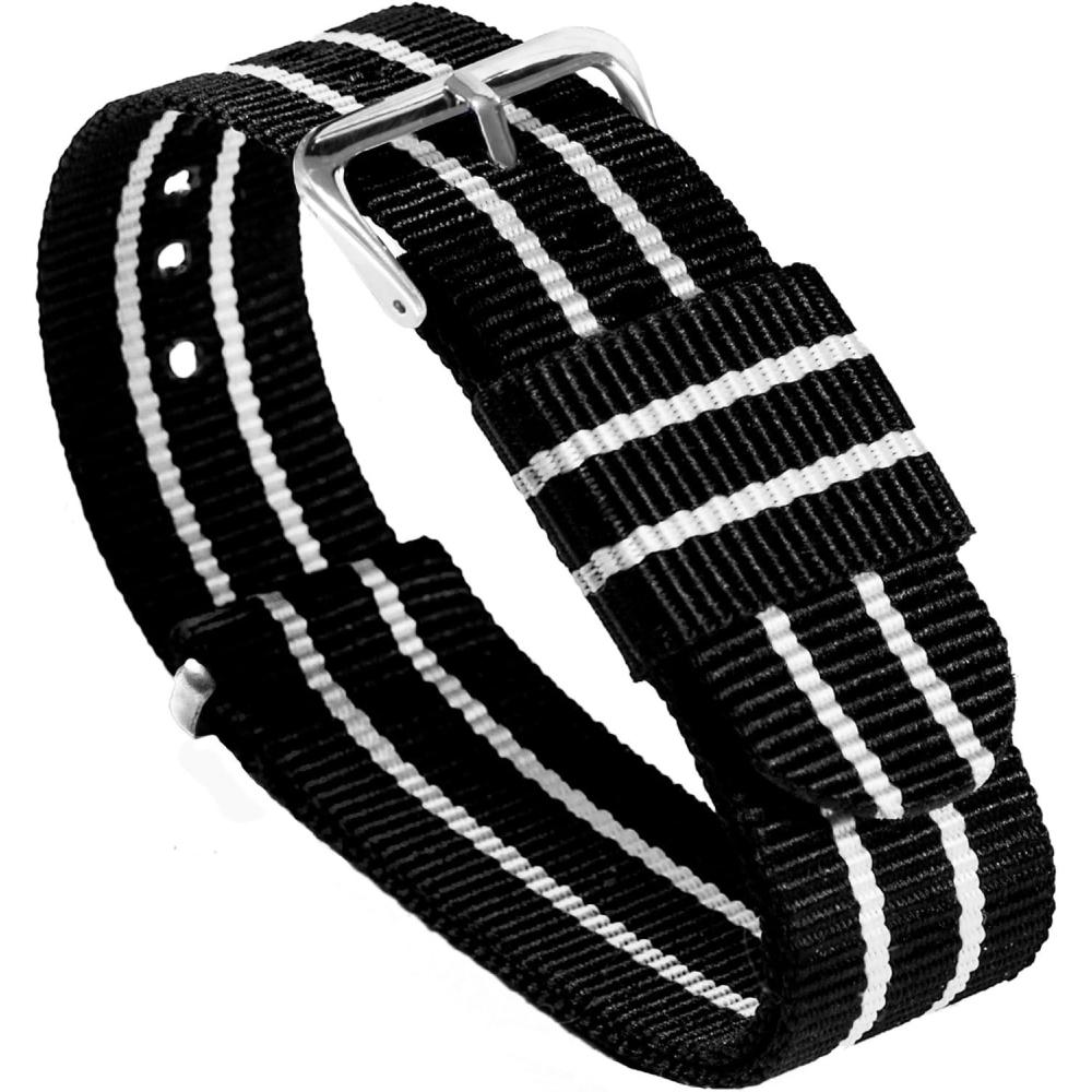imageBARTON WATCH BANDS  Ballistic Nylon NATO Style Straps  Choice of Color Length ampamp Width 18mm 20mm 22mm or 24mmBlackIvory