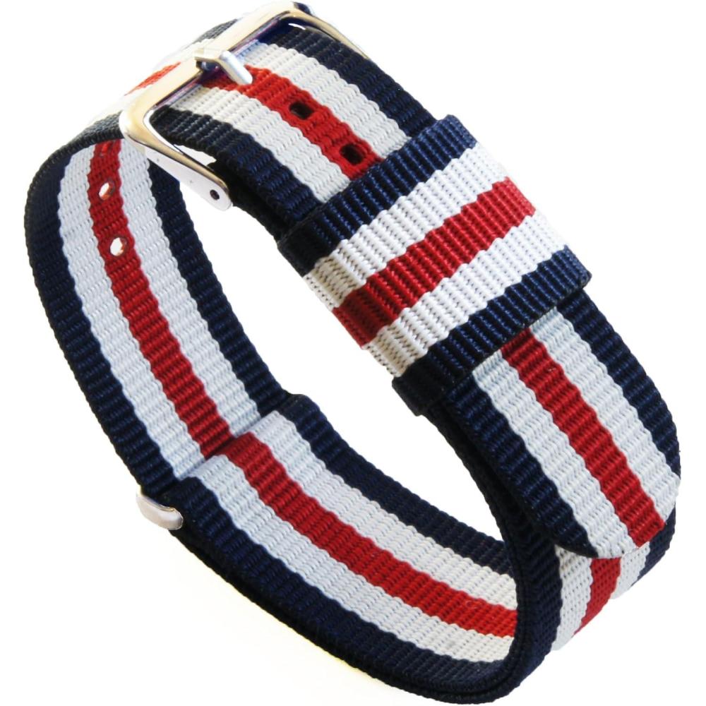 imageBARTON WATCH BANDS  Ballistic Nylon NATO Style Straps  Choice of Color Length ampamp Width 18mm 20mm 22mm or 24mmNavyCrimsonIvory
