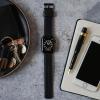 imageBARTON WATCH BANDS  Top Grain Leather Watch Bands Compatible with Apple Watch Models  1 2 3 4 5 6 7 8 9 10 SE Ultra ampamp Ultra 2Black Leather  Blue Stitching Black Hardware