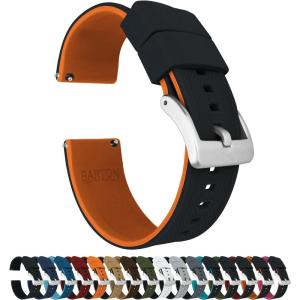 imageBARTON Elite Silicone Watch Bands  Quick Release  Choose Strap Color ampamp Buckle Color Stainless Steel Black PVD or Gunmetal Grey  18mm 20mm 22mm ampamp 24mm Watch StrapsBlack Top  Pumpkin Orange Bottom