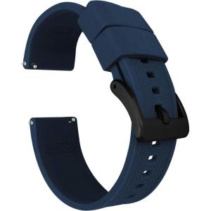 imageBARTON Elite Silicone Watch Bands  Quick Release  Choose Strap Color ampamp Buckle Color Stainless Steel Black PVD or Gunmetal Grey  18mm 20mm 22mm ampamp 24mm Watch StrapsNavy Blue  Black PVD Buckle