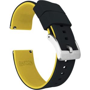 imageBARTON Elite Silicone Watch Bands  Quick Release  Choose Strap Color ampamp Buckle Color Stainless Steel Black PVD or Gunmetal Grey  18mm 20mm 22mm ampamp 24mm Watch StrapsBlack Top  Yellow Bottom