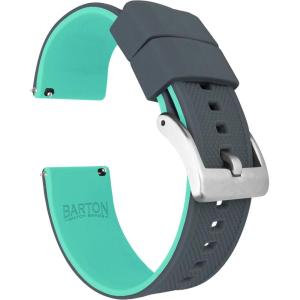 imageBARTON Elite Silicone Watch Bands  Quick Release  Choose Strap Color ampamp Buckle Color Stainless Steel Black PVD or Gunmetal Grey  18mm 20mm 22mm ampamp 24mm Watch StrapsSmoke Grey Top  Mint Green Bottom
