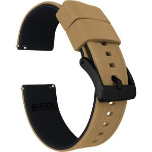 imageBARTON Elite Silicone Watch Bands  Quick Release  Choose Strap Color ampamp Buckle Color Stainless Steel Black PVD or Gunmetal Grey  18mm 20mm 22mm ampamp 24mm Watch StrapsKhaki Tan Top  Black Bottom  Black PVD Buckle