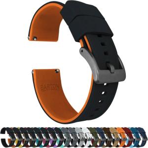 imageBARTON Elite Silicone Watch Bands  Quick Release  Choose Strap Color ampamp Buckle Color Stainless Steel Black PVD or Gunmetal Grey  18mm 20mm 22mm ampamp 24mm Watch StrapsBlack Top  Pumpkin Orange Bottom  Gunmetal Grey