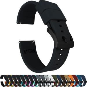 imageBARTON Elite Silicone Watch Bands  Quick Release  Choose Strap Color ampamp Buckle Color Stainless Steel Black PVD or Gunmetal Grey  18mm 20mm 22mm ampamp 24mm Watch StrapsBlack  Black PVD Buckle