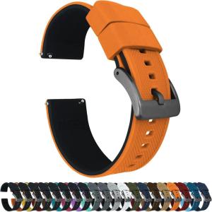 imageBARTON Elite Silicone Watch Bands  Quick Release  Choose Strap Color ampamp Buckle Color Stainless Steel Black PVD or Gunmetal Grey  18mm 20mm 22mm ampamp 24mm Watch StrapsPumpkin Orange Top  Black Bottom  Gunmetal Grey