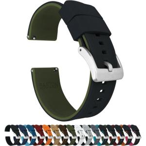 imageBARTON Elite Silicone Watch Bands  Quick Release  Choose Strap Color ampamp Buckle Color Stainless Steel Black PVD or Gunmetal Grey  18mm 20mm 22mm ampamp 24mm Watch StrapsBlack Top  Army Green Bottom