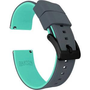 imageBARTON Elite Silicone Watch Bands  Quick Release  Choose Strap Color ampamp Buckle Color Stainless Steel Black PVD or Gunmetal Grey  18mm 20mm 22mm ampamp 24mm Watch StrapsSmoke Grey Top  Mint Green Bottom  Black PVD Buckle