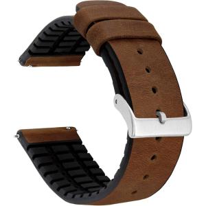 imageBARTON Leather and Rubber Hybrid Straps with Integrated Quick Release Spring Bars  316L Stainless Steel  Choose Color  18mm 20mm ampamp 22mm Watch BandsOak