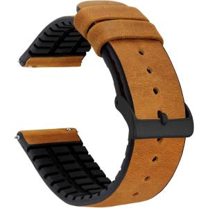 imageBARTON Leather and Rubber Hybrid Straps with Integrated Quick Release Spring Bars  316L Stainless Steel  Choose Color  18mm 20mm ampamp 22mm Watch BandsCedar  Black Buckle