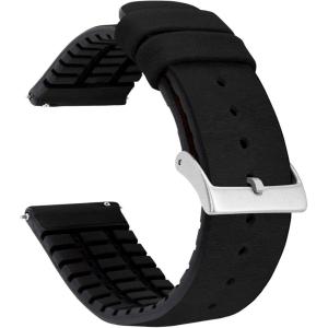 imageBARTON Leather and Rubber Hybrid Straps with Integrated Quick Release Spring Bars  316L Stainless Steel  Choose Color  18mm 20mm ampamp 22mm Watch BandsBlack