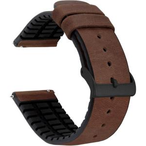 imageBARTON Leather and Rubber Hybrid Straps with Integrated Quick Release Spring Bars  316L Stainless Steel  Choose Color  18mm 20mm ampamp 22mm Watch BandsWalnut  Black Buckle