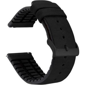 imageBARTON Leather and Rubber Hybrid Straps with Integrated Quick Release Spring Bars  316L Stainless Steel  Choose Color  18mm 20mm ampamp 22mm Watch BandsBlack  Black Buckle
