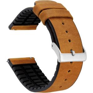 imageBARTON Leather and Rubber Hybrid Straps with Integrated Quick Release Spring Bars  316L Stainless Steel  Choose Color  18mm 20mm ampamp 22mm Watch BandsCedar