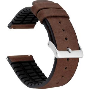 imageBARTON Leather and Rubber Hybrid Straps with Integrated Quick Release Spring Bars  316L Stainless Steel  Choose Color  18mm 20mm ampamp 22mm Watch BandsWalnut