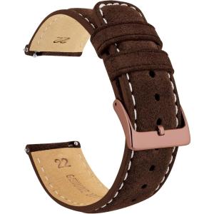imageBARTON Suede Leather Watch Bands  Quick Release  Choose Strap Color ampamp Size  18mm 19mm 20mm 21mm 22mm 23mm ampamp 24mm Watch StrapsChocolate Brown Rose Gold Buckle