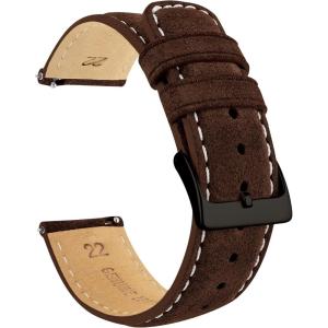 imageBARTON Suede Leather Watch Bands  Quick Release  Choose Strap Color ampamp Size  18mm 19mm 20mm 21mm 22mm 23mm ampamp 24mm Watch StrapsChocolate Brown Black PVD Buckle