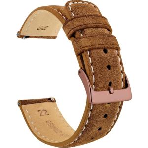 imageBARTON Suede Leather Watch Bands  Quick Release  Choose Strap Color ampamp Size  18mm 19mm 20mm 21mm 22mm 23mm ampamp 24mm Watch StrapsCognac Brown Rose Gold Buckle