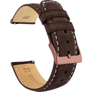 imageBARTON Suede Leather Watch Bands  Quick Release  Choose Strap Color ampamp Size  18mm 19mm 20mm 21mm 22mm 23mm ampamp 24mm Watch StrapsRoot Brown Rose Gold Buckle