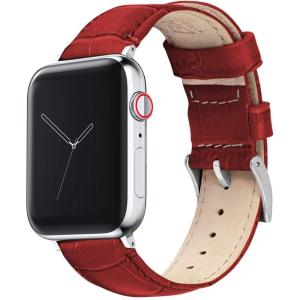 imageBARTON WATCH BANDS  Alligator Grain Leather Watch Bands Compatible with Apple Watch Models  1 2 3 4 5 6 7 8 9 10 SE Ultra ampamp Ultra 2Red  Stainless Hardware
