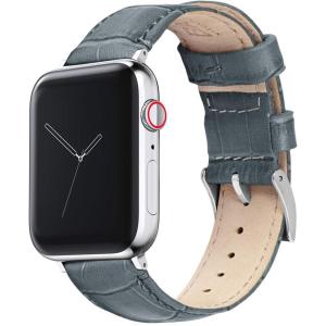 imageBARTON WATCH BANDS  Alligator Grain Leather Watch Bands Compatible with Apple Watch Models  1 2 3 4 5 6 7 8 9 10 SE Ultra ampamp Ultra 2Smoke Grey  Stainless Hardware