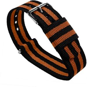 imageBARTON WATCH BANDS  Ballistic Nylon NATO Style Straps  Choice of Color Length ampamp Width 18mm 20mm 22mm or 24mmBlackBurnt Orange