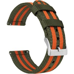 imageBARTON WATCH BANDS  Ballistic Nylon Twopiece NATO Style Straps  Choice of Color ampamp Width 18mm 20mm 22mmArmy Green  Orange
