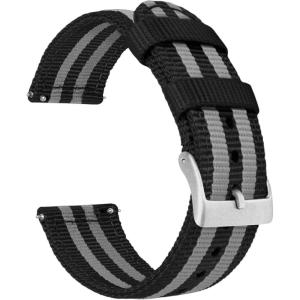 imageBARTON WATCH BANDS  Ballistic Nylon Twopiece NATO Style Straps  Choice of Color ampamp Width 18mm 20mm 22mmBlackSmoke Bond