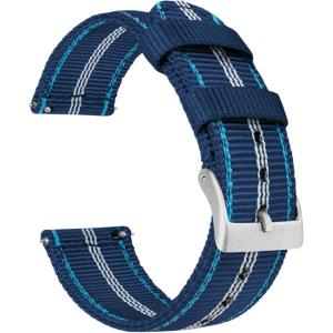 imageBARTON WATCH BANDS  Ballistic Nylon Twopiece NATO Style Straps  Choice of Color ampamp Width 18mm 20mm 22mmTwotoned Blue