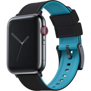 imageBARTON WATCH BANDS  Elite Silicone Watch Bands Compatible with Apple Watch Models  1 2 3 4 5 6 7 8 9 10 SE Ultra ampamp Ultra 2Black Top  Aqua Blue Bottom Black PVD Hardware