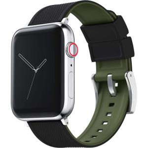 imageBARTON WATCH BANDS  Elite Silicone Watch Bands Compatible with Apple Watch Models  1 2 3 4 5 6 7 8 9 10 SE Ultra ampamp Ultra 2Black Top  Army Green Bottom