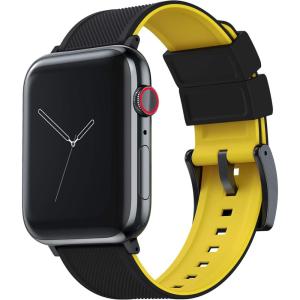 imageBARTON WATCH BANDS  Elite Silicone Watch Bands Compatible with Apple Watch Models  1 2 3 4 5 6 7 8 9 10 SE Ultra ampamp Ultra 2Black Top  Yellow Bottom Black PVD Hardware