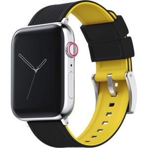 imageBARTON WATCH BANDS  Elite Silicone Watch Bands Compatible with Apple Watch Models  1 2 3 4 5 6 7 8 9 10 SE Ultra ampamp Ultra 2Black Top  Yellow Bottom