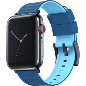 imageBARTON WATCH BANDS  Elite Silicone Watch Bands Compatible with Apple Watch Models  1 2 3 4 5 6 7 8 9 10 SE Ultra ampamp Ultra 2Flatwater Blue Black PVD Hardware
