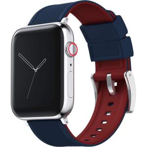 imageBARTON WATCH BANDS  Elite Silicone Watch Bands Compatible with Apple Watch Models  1 2 3 4 5 6 7 8 9 10 SE Ultra ampamp Ultra 2Navy Blue Top  Crimson Red Bottom