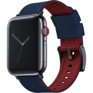 imageBARTON WATCH BANDS  Elite Silicone Watch Bands Compatible with Apple Watch Models  1 2 3 4 5 6 7 8 9 10 SE Ultra ampamp Ultra 2Navy Blue Top  Crimson Red Bottom Black PVD Hardware