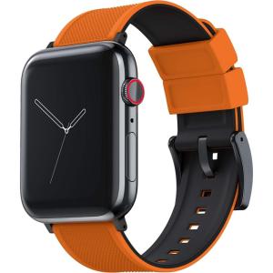 imageBARTON WATCH BANDS  Elite Silicone Watch Bands Compatible with Apple Watch Models  1 2 3 4 5 6 7 8 9 10 SE Ultra ampamp Ultra 2Pumpkin Orange Top  Black Bottom Black PVD Hardware