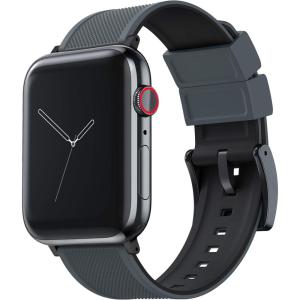 imageBARTON WATCH BANDS  Elite Silicone Watch Bands Compatible with Apple Watch Models  1 2 3 4 5 6 7 8 9 10 SE Ultra ampamp Ultra 2Smoke Grey Top  Black Bottom Black PVD Hardware