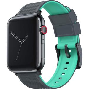 imageBARTON WATCH BANDS  Elite Silicone Watch Bands Compatible with Apple Watch Models  1 2 3 4 5 6 7 8 9 10 SE Ultra ampamp Ultra 2Smoke Grey Top  Mint Green Bottom Black PVD Hardware