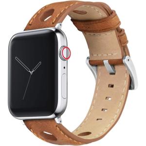 imageBARTON WATCH BANDS  Horween Leather Watch Bands Compatible with Apple Watch Models  1 2 3 4 5 6 7 8 9 10 SE Ultra ampamp Ultra 2Caramel Brown Rally Style