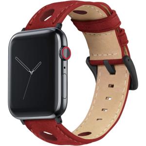 imageBARTON WATCH BANDS  Horween Leather Watch Bands Compatible with Apple Watch Models  1 2 3 4 5 6 7 8 9 10 SE Ultra ampamp Ultra 2Crimson Red Rally Style  Black PVD Hardware