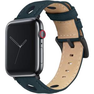 imageBARTON WATCH BANDS  Horween Leather Watch Bands Compatible with Apple Watch Models  1 2 3 4 5 6 7 8 9 10 SE Ultra ampamp Ultra 2Navy Blue Rally Style  Black PVD Hardware