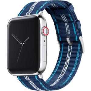 imageBARTON WATCH BANDS  Military Style Nylon Watch Bands Compatible with Apple Watch Models  1 2 3 4 5 6 7 8 9 10 SE Ultra ampamp Ultra 2Twotoned Blue Stainless Hardware