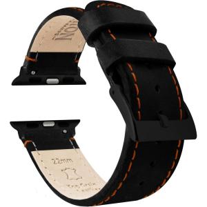 imageBARTON WATCH BANDS  Top Grain Leather Watch Bands Compatible with Apple Watch Models  1 2 3 4 5 6 7 8 9 10 SE Ultra ampamp Ultra 2Black Leather  Orange Stitching Black Hardware