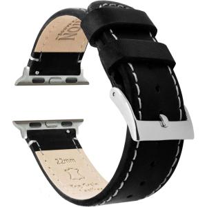 imageBARTON WATCH BANDS  Top Grain Leather Watch Bands Compatible with Apple Watch Models  1 2 3 4 5 6 7 8 9 10 SE Ultra ampamp Ultra 2Black Leather  White Stitching