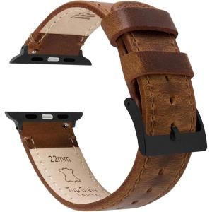 imageBARTON WATCH BANDS  Top Grain Leather Watch Bands Compatible with Apple Watch Models  1 2 3 4 5 6 7 8 9 10 SE Ultra ampamp Ultra 2Caramel Tan Leather  Stitching Black Hardware