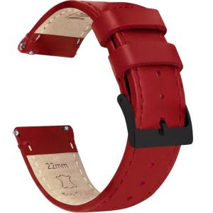 imageBARTON WATCH BANDS  Top Grain Leather Watch Bands Compatible with Apple Watch Models  1 2 3 4 5 6 7 8 9 10 SE Ultra ampamp Ultra 2Crimson Red Leather  Stitching