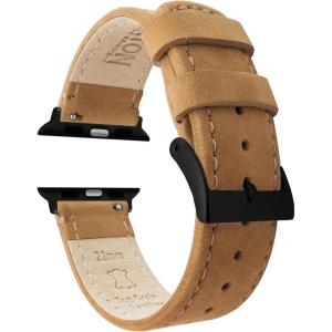 imageBARTON WATCH BANDS  Top Grain Leather Watch Bands Compatible with Apple Watch Models  1 2 3 4 5 6 7 8 9 10 SE Ultra ampamp Ultra 2Gingerbread Brown Leather  Stitching Black Hardware