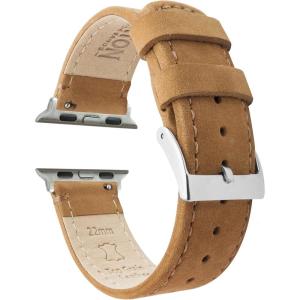 imageBARTON WATCH BANDS  Top Grain Leather Watch Bands Compatible with Apple Watch Models  1 2 3 4 5 6 7 8 9 10 SE Ultra ampamp Ultra 2Gingerbread Brown Leather  Stitching